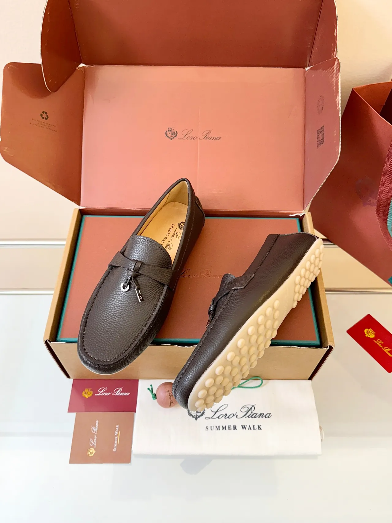 Loro Piana Gommino Loafer Cuero Marrón Granulado Mocasines 2