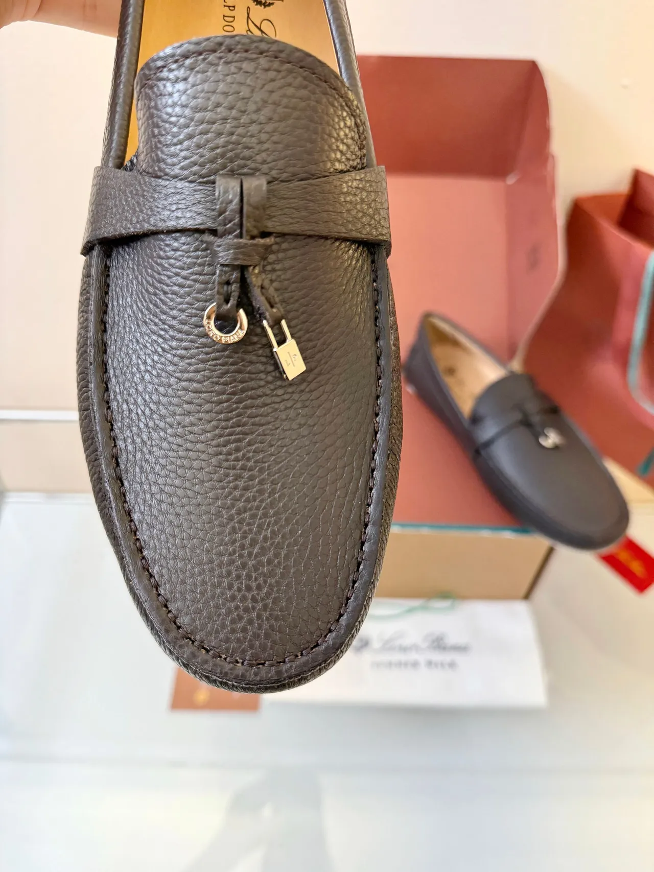 Loro Piana Gommino Loafer Cuero Marrón Granulado Mocasines 3