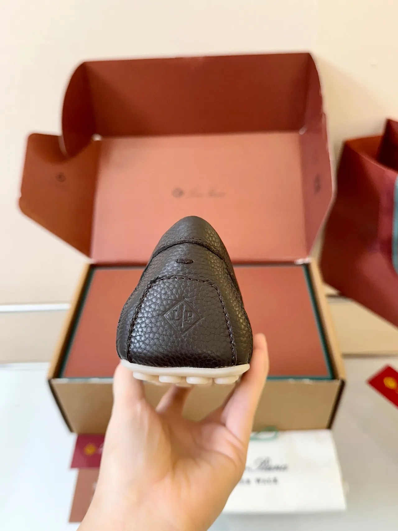 Loro Piana Gommino Loafer Cuero Marrón Granulado Mocasines 4