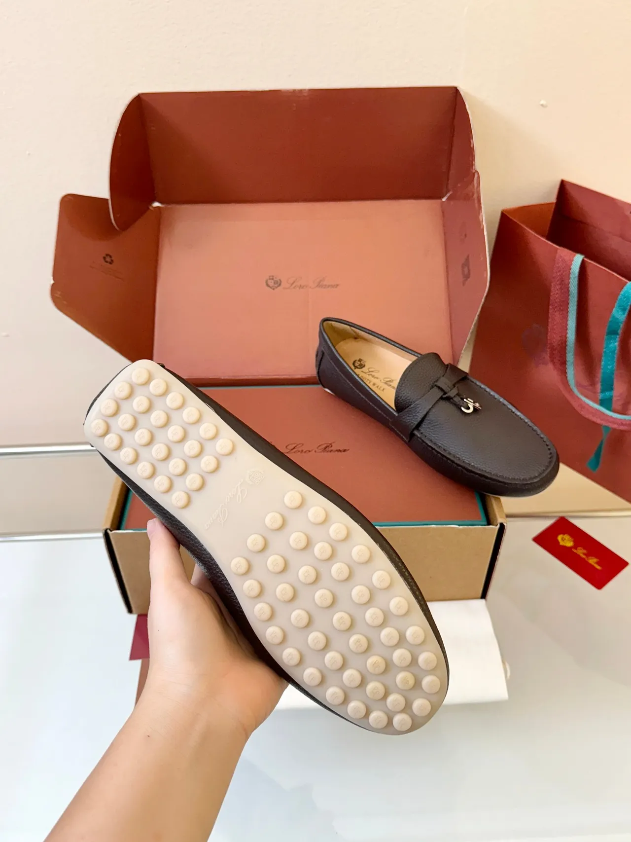 Loro Piana Gommino Loafer Cuero Marrón Granulado Mocasines 5
