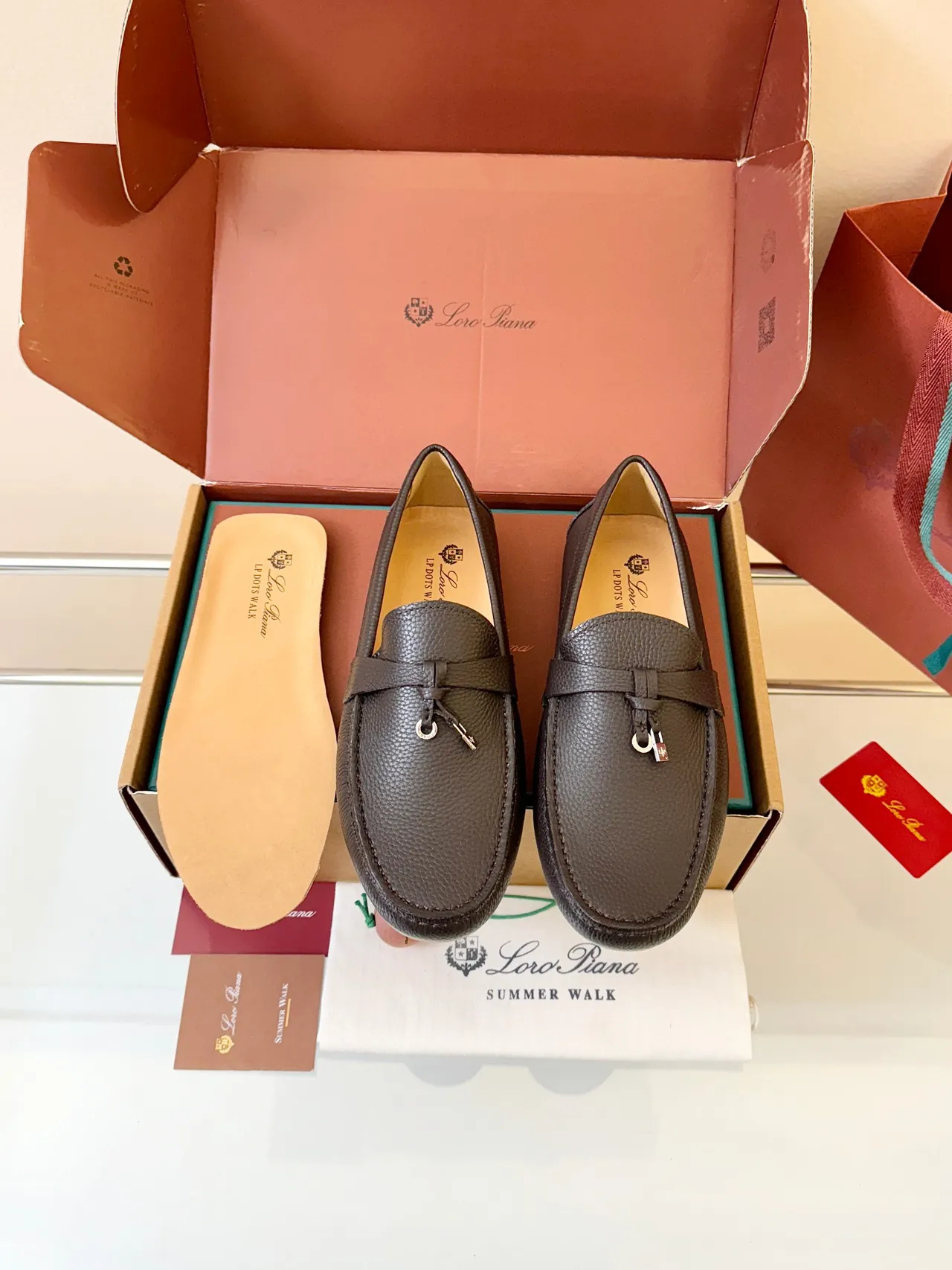 Loro Piana Gommino Loafer Cuero Marrón Granulado Mocasines 6