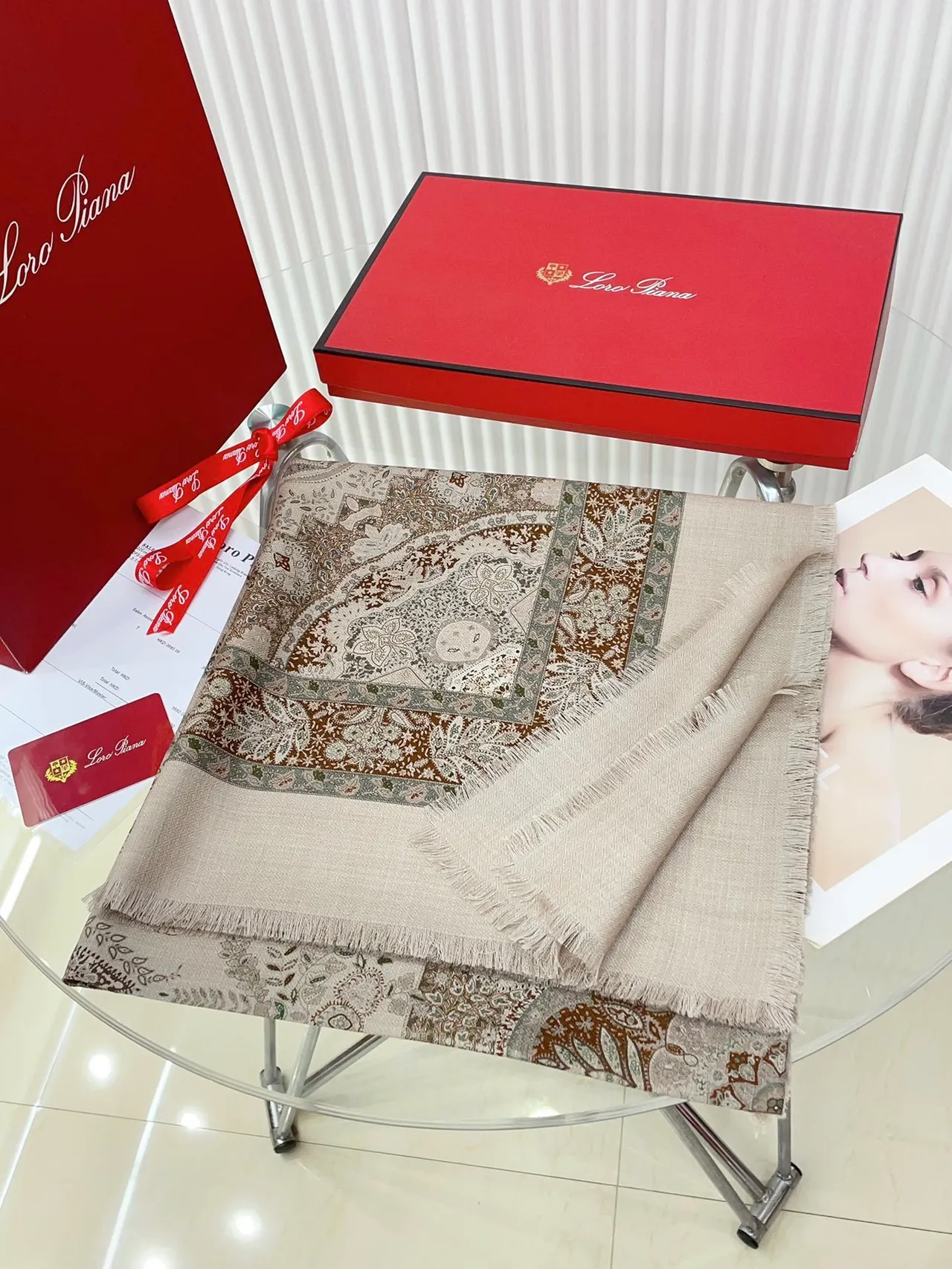 Loro Piana পেইসলি প্রিন্ট ফ্রিঞ্জড শাল 5