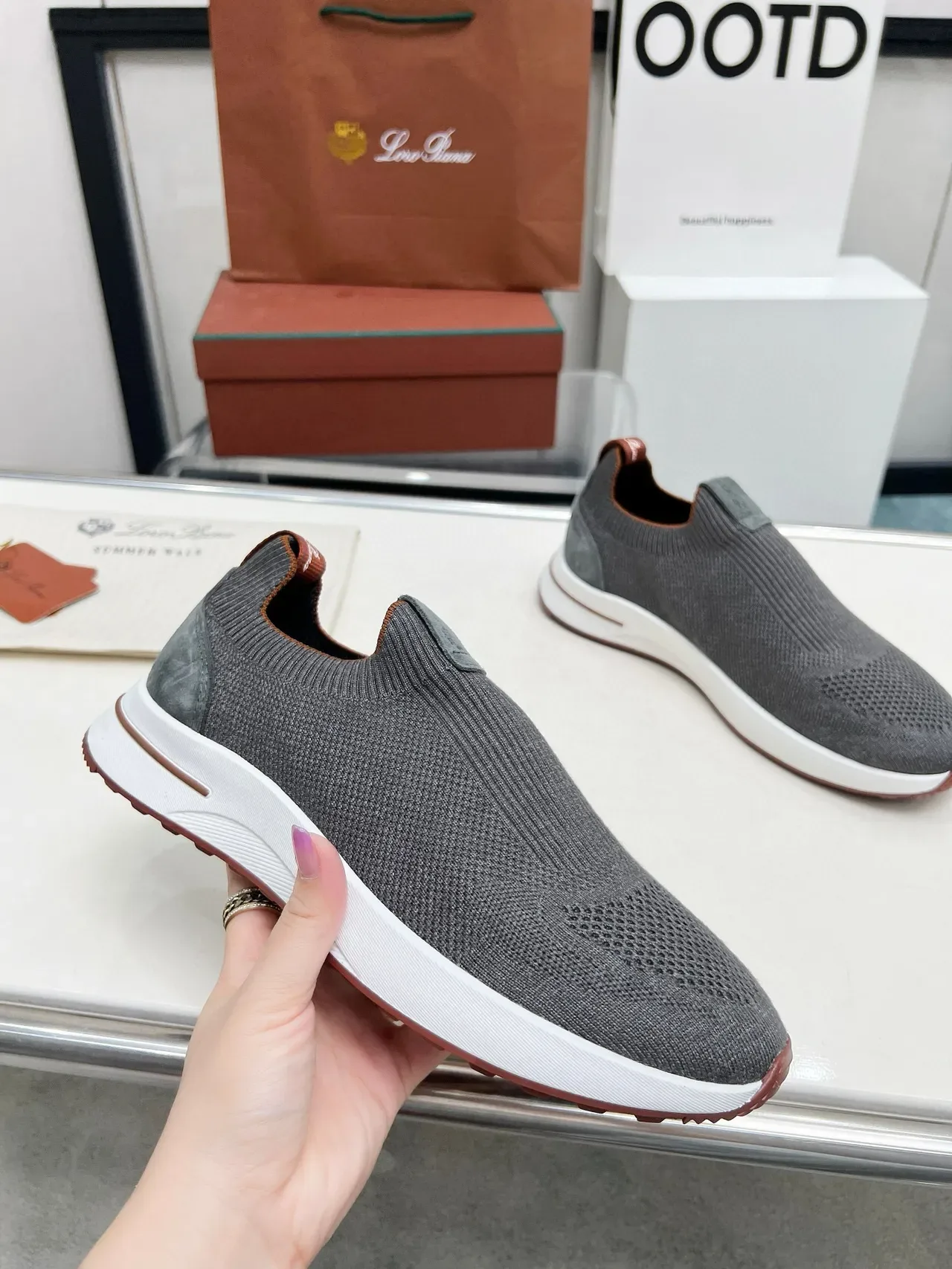 لورو بيانا Summer Walk حذاء رياضي لايف ستايل slip-on من نسيج فحمي رمادي 2