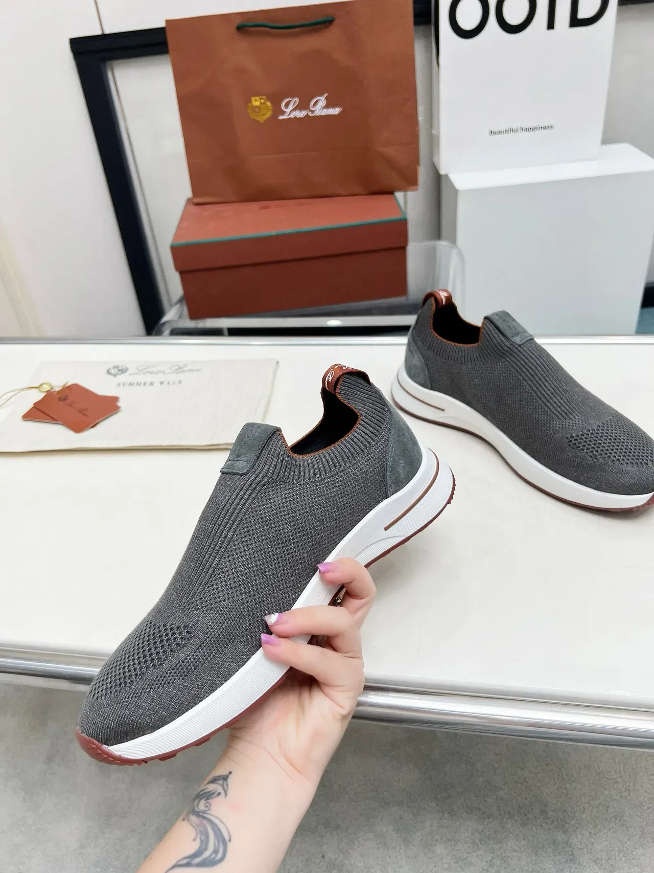 لورو بيانا Summer Walk حذاء رياضي لايف ستايل slip-on من نسيج فحمي رمادي 3