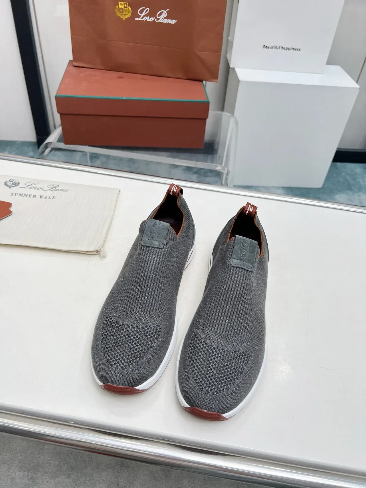 لورو بيانا Summer Walk حذاء رياضي لايف ستايل slip-on من نسيج فحمي رمادي 4