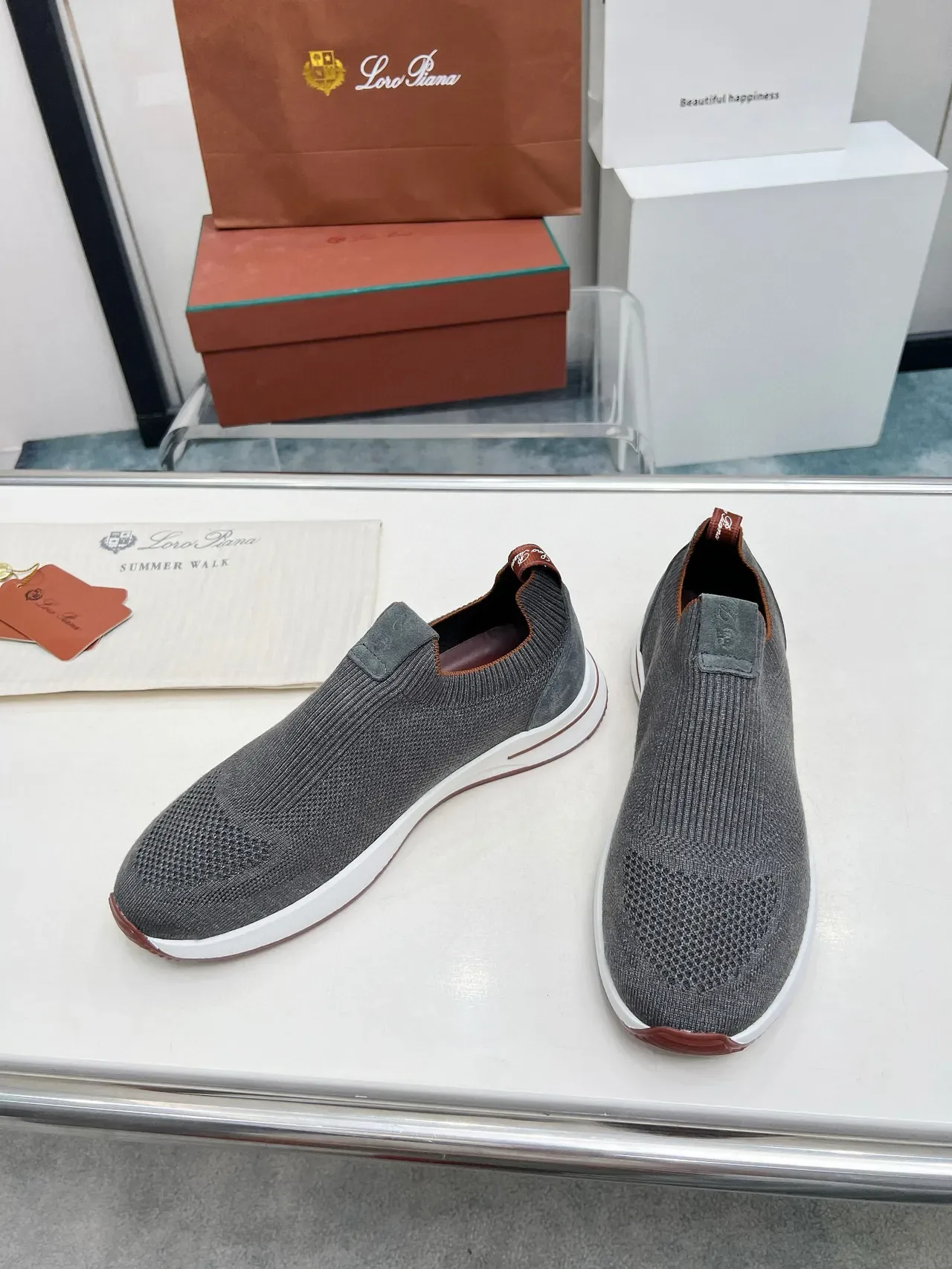 لورو بيانا Summer Walk حذاء رياضي لايف ستايل slip-on من نسيج فحمي رمادي 5