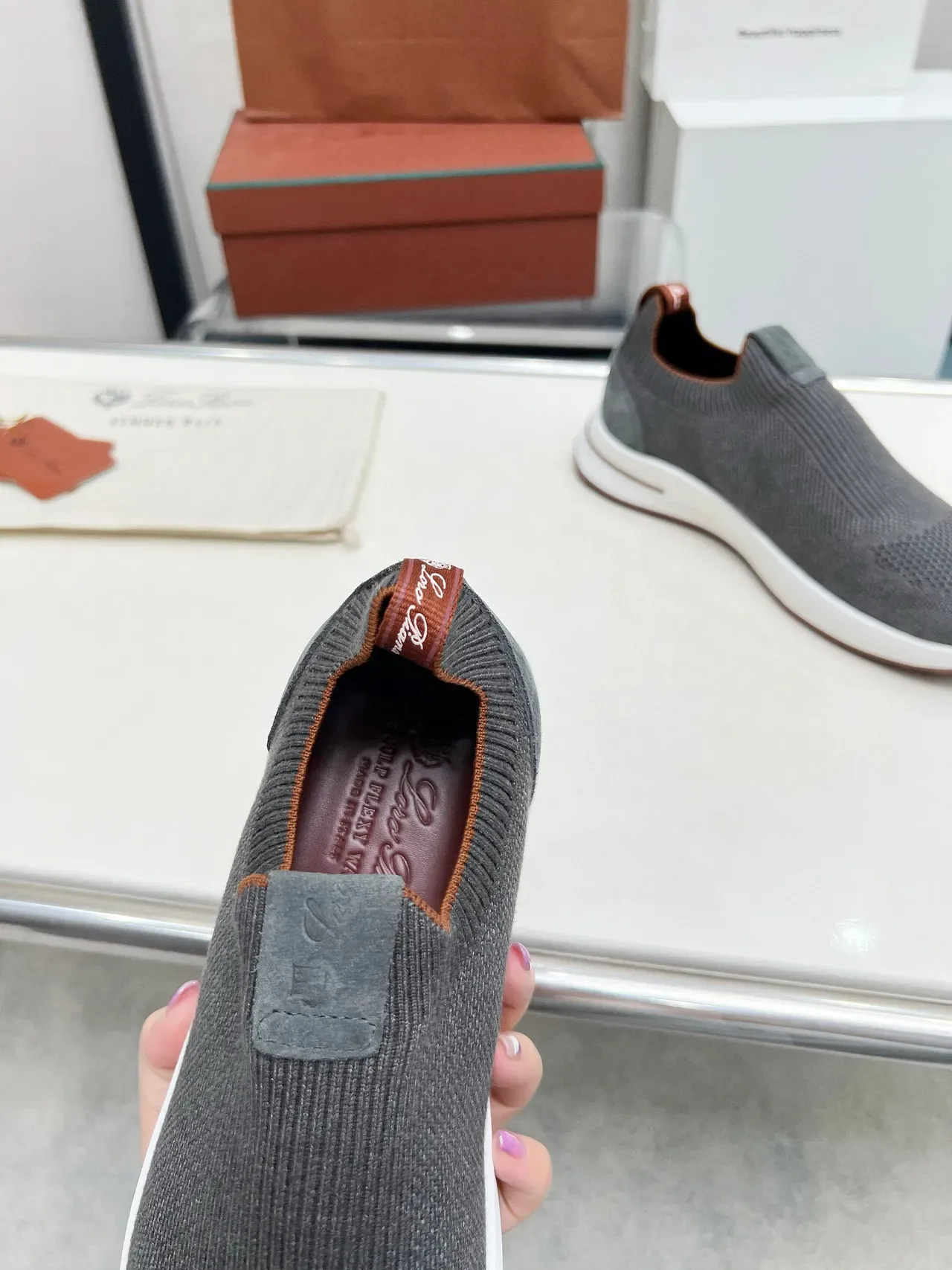 لورو بيانا Summer Walk حذاء رياضي لايف ستايل slip-on من نسيج فحمي رمادي 8