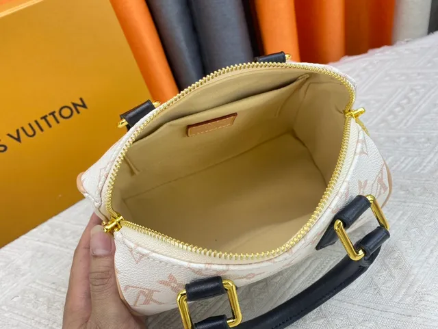 Louis Vuitton Beige Black Monogram Canvas Leather Trim Boston Bag 5