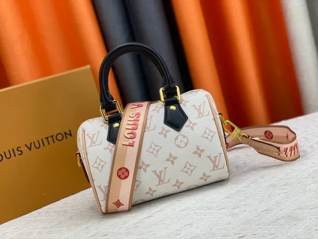 Louis Vuitton Beige Black Monogram Canvas Leather Trim Boston Bag 6