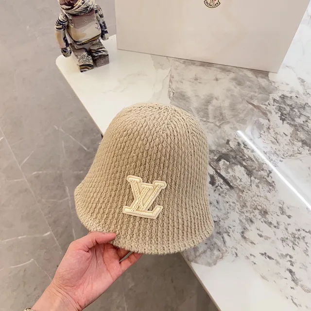 Louis Vuitton chapéu bucket preto e bege textura tecida bordado patch monograma 7