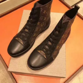 Louis Vuitton काला भूरा Monogram Canvas Leather Toe Cap Ankle Boots