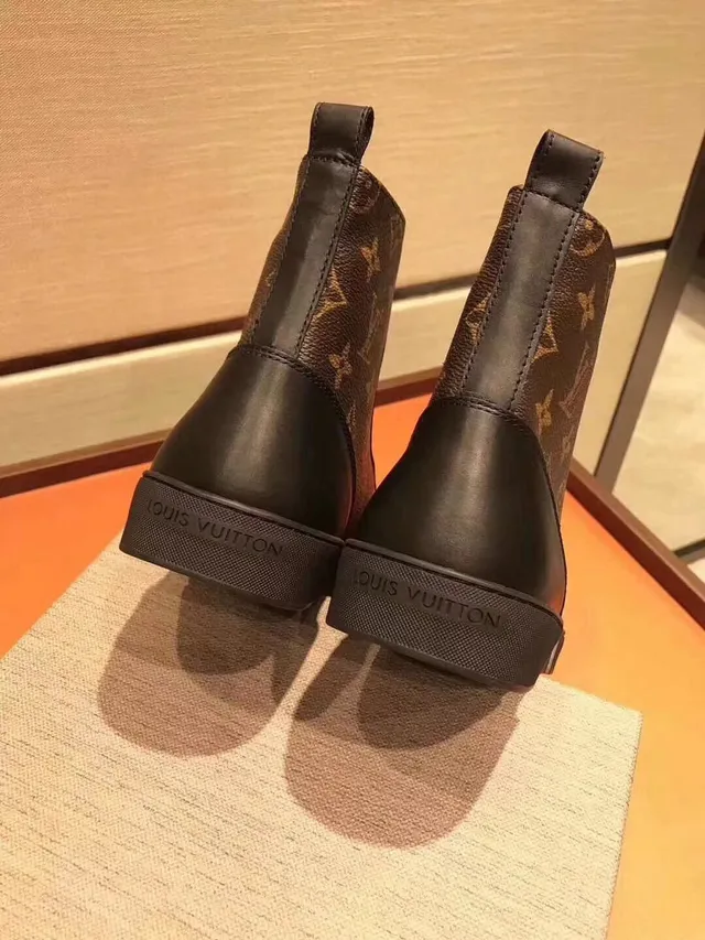Louis Vuitton काला भूरा Monogram Canvas Leather Toe Cap Ankle Boots 5