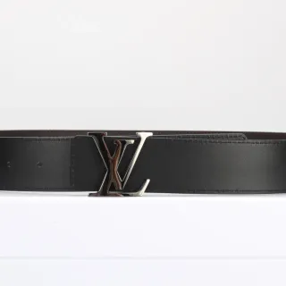 Louis Vuitton 黑色 棕色 光滑 抛光 金属 LV Monogram Buckle Leather Belt
