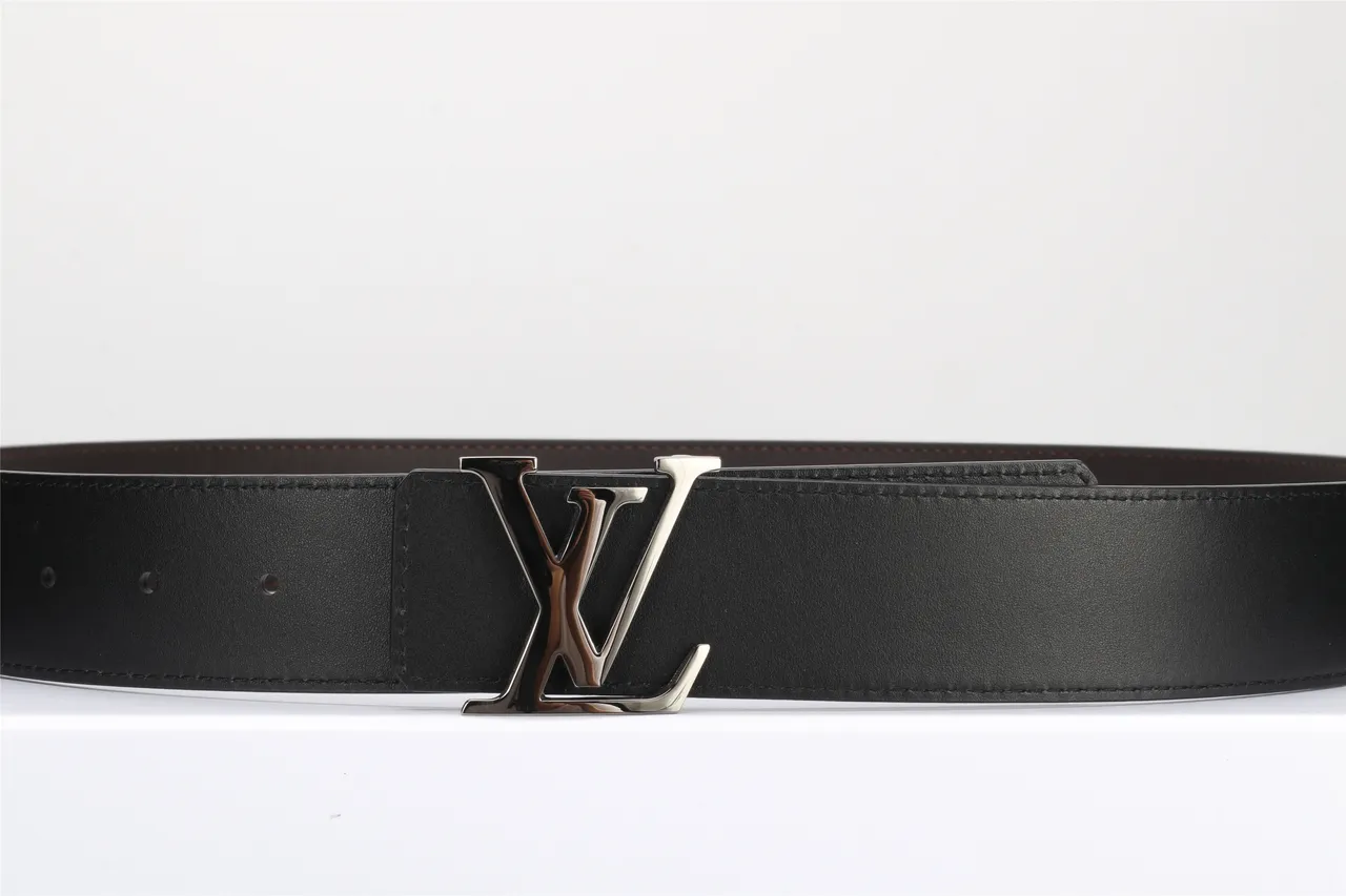 Louis Vuitton Black Brown Smooth Polished Metallic LV Monogram Buckle Leather Belt 10