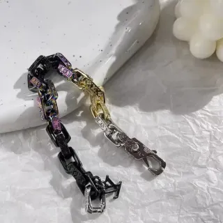 Louis Vuitton Black Gold Chain-Link Monogram-Engraved Jewelry