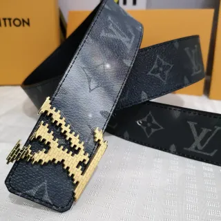 路易威登 黑金 印花涂层 像素化扣环 皮带