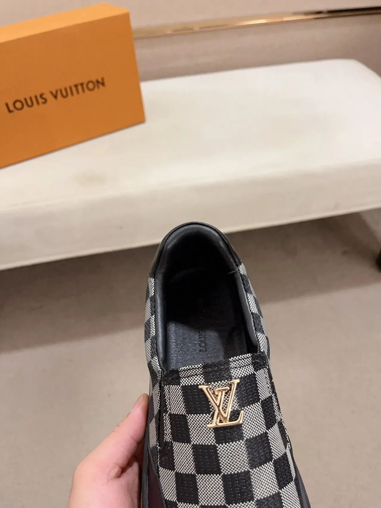 Louis Vuitton Black Multicolor Slip-On Damier Check Canvas Loafer 5