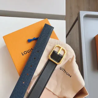 Louis Vuitton काला नेवी रिवर्सिबल-स्टाइल आठकोणीय गोल्ड बकल लेदर बेल्ट