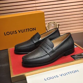 Louis Vuitton কালো টেক্সচার্ড লেদার পেনি স্ট্র্যাপ লাউফার্স