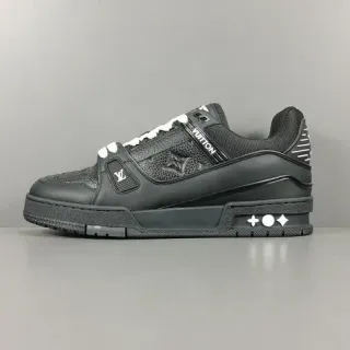 Louis Vuitton Zapatillas Lifestyle Preto e Branco Camada de Couro e Malha Superior Sistema de Tirante Integrado