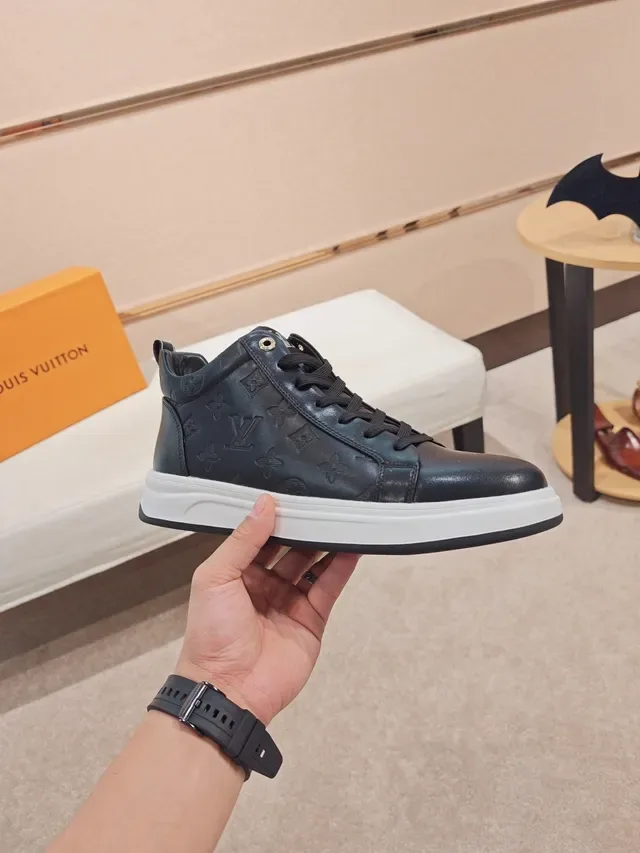 Louis Vuitton Black White Monogrammed Leather High-Top Lifestyle Sneakers 4