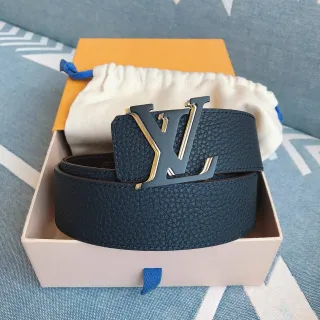 Louis Vuitton नीला गोल्ड पेबल्ड टर्नलॉक बकिल चमड़े की बेल्ट