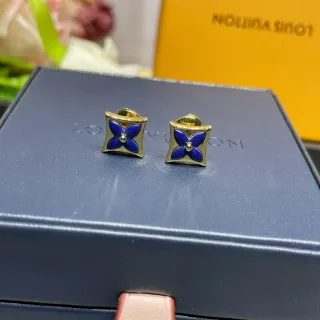 Louis Vuitton أقراط زهور إطار مربع مينا أزرق ذهبي