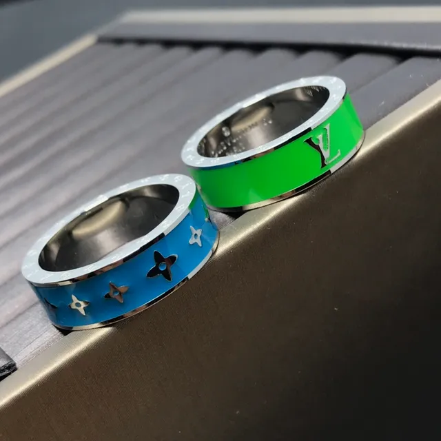 Louis Vuitton Blue Green Wide-Band Enamel-Inlaid Ring 2