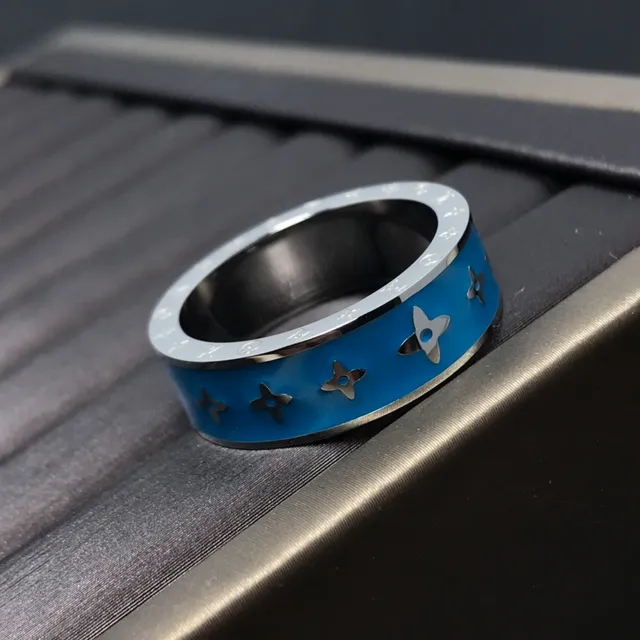 Louis Vuitton Blue Green Wide-Band Enamel-Inlaid Ring 3