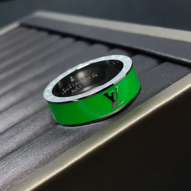 Louis Vuitton Blue Green Wide-Band Enamel-Inlaid Ring 4