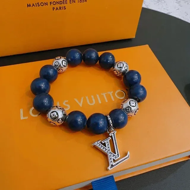 Louis Vuitton Blue Silver Beaded Monogram Charm Bracelet 4
