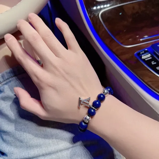 Louis Vuitton Blue Silver Beaded Monogram Charm Bracelet 5
