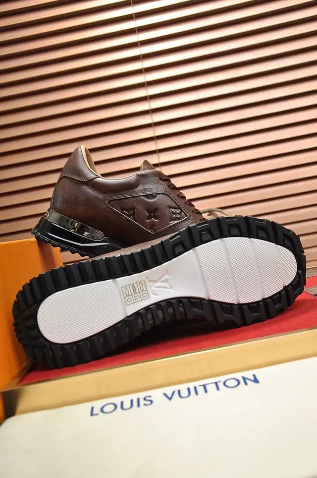 Louis Vuitton Brown Beige Embossed Monogram Leather Lifestyle Sneakers 4
