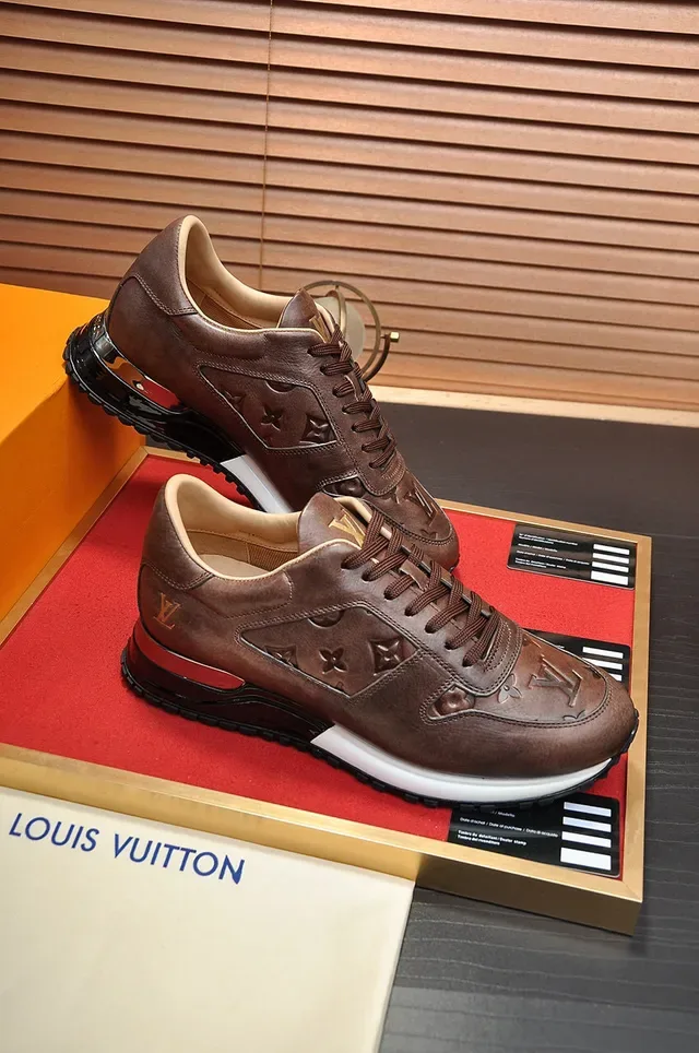 Louis Vuitton Brown Beige Embossed Monogram Leather Lifestyle Sneakers 5