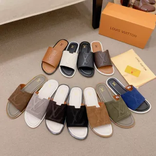 Louis Vuitton 棕色米色压印花纹带平跟凉拖鞋鞋面构造