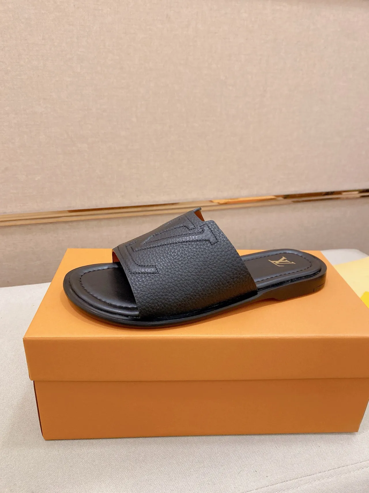 Louis Vuitton Brown Beige Embossed Monogram Strap Flat Slide Construction Slippers 19