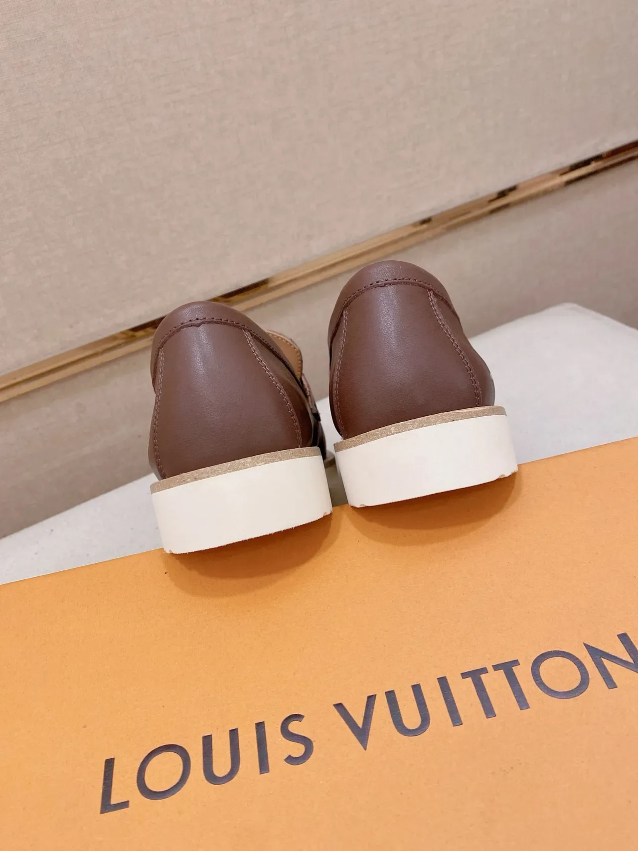 Louis Vuitton Brown Beige Leather Buckle Strap Loafer 3