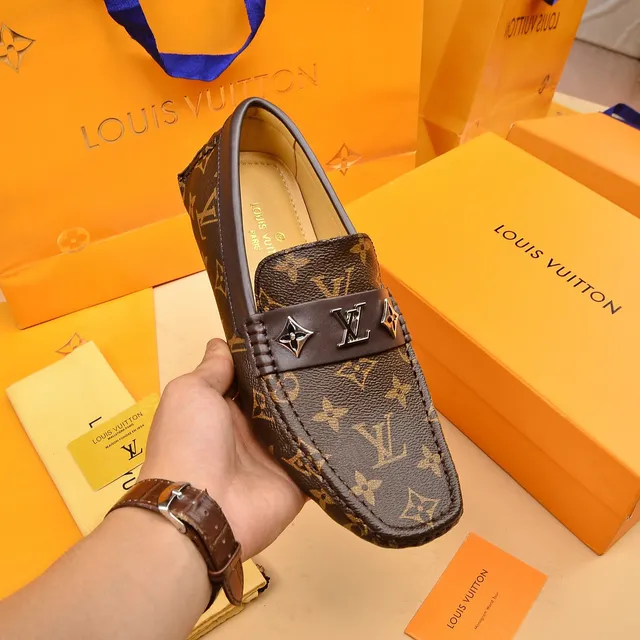 Louis Vuitton Brown Beige Monogram Canvas Leather Strap Loafer 7