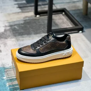 Louis Vuitton Marrón Negro Monogram Lona Cuero Overlays Zapatillas Lifestyle