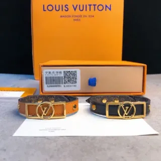 لويس فيتون سوار جلد بني أسود نطاق واسع ذهبي LV مونوغرام إبزيم
