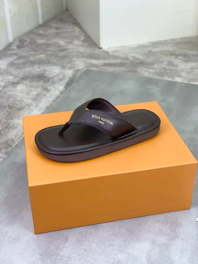 Louis Vuitton Brown Gold Leather Thong Padded Footbed Slippers 4