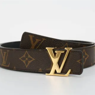 Louis Vuitton marrón dorado Monogram-Coated Canvas pulido LV hebilla cinturón de cuero