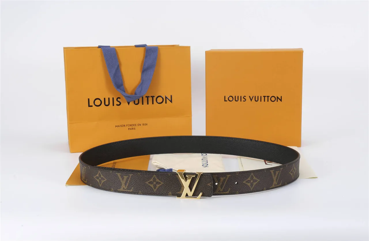 Louis Vuitton Brown Gold Monogram-Coated Canvas Polished LV Buckle Leather Belt 2