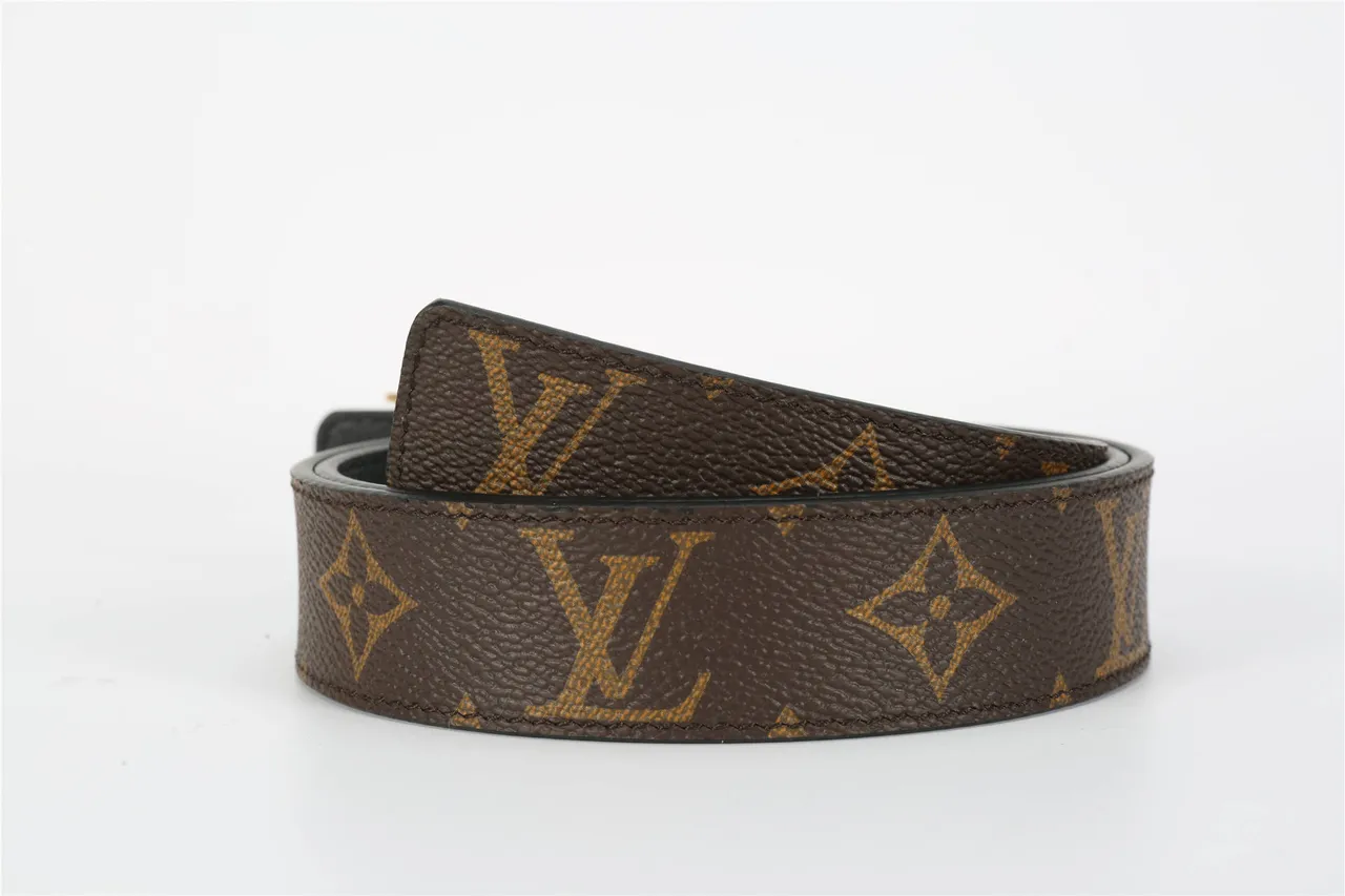 Louis Vuitton Brown Gold Monogram-Coated Canvas Polished LV Buckle Leather Belt 4
