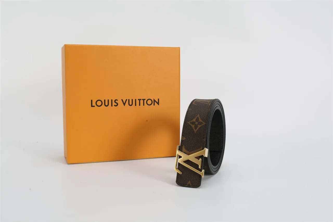 Louis Vuitton Brown Gold Monogram-Coated Canvas Polished LV Buckle Leather Belt 5