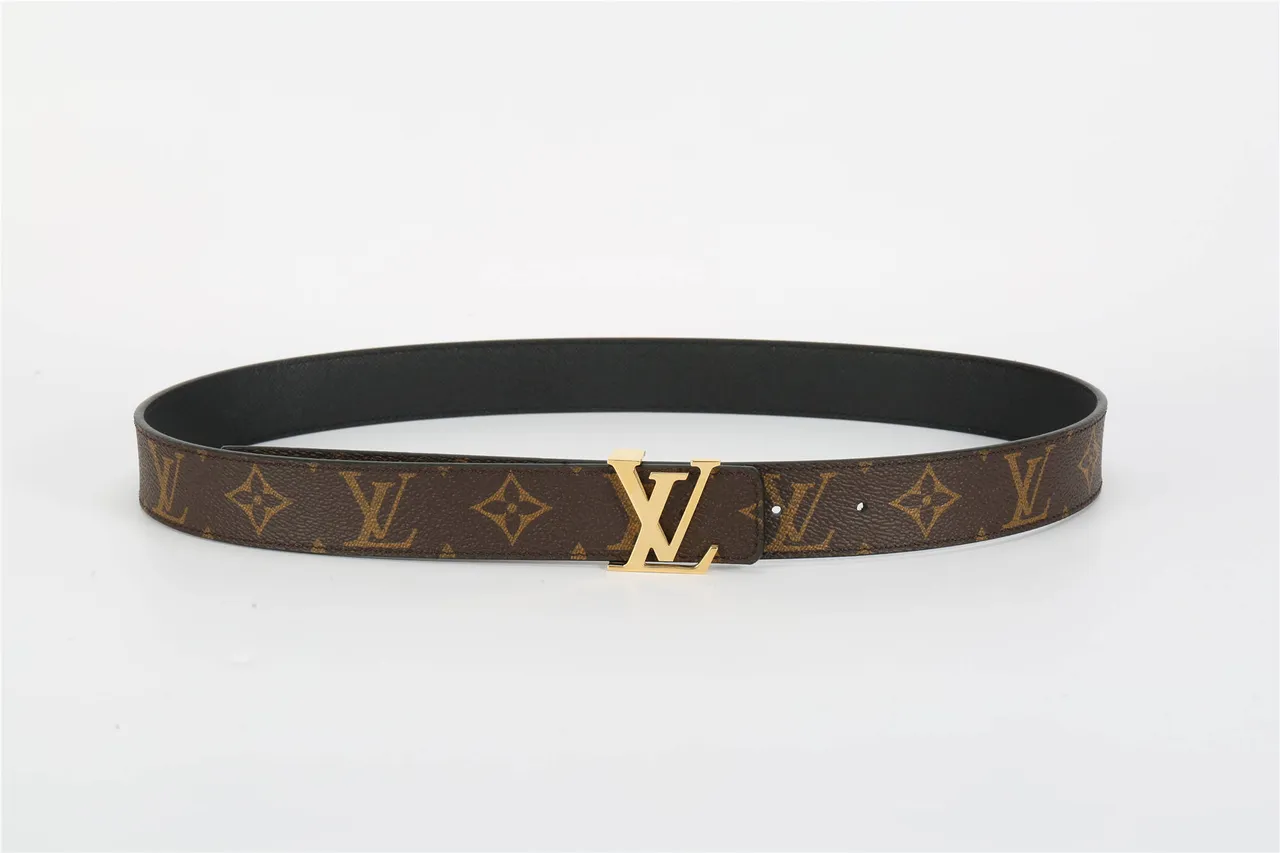 Louis Vuitton Brown Gold Monogram-Coated Canvas Polished LV Buckle Leather Belt 10