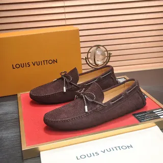 Louis Vuitton حذاء موسين بني سويد مع ربطات حبلية