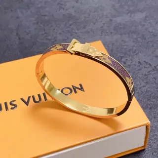 Louis Vuitton Ceinture سوار ذهبي بنفسجي مفصل باند مونوغرام جلد إنلاي