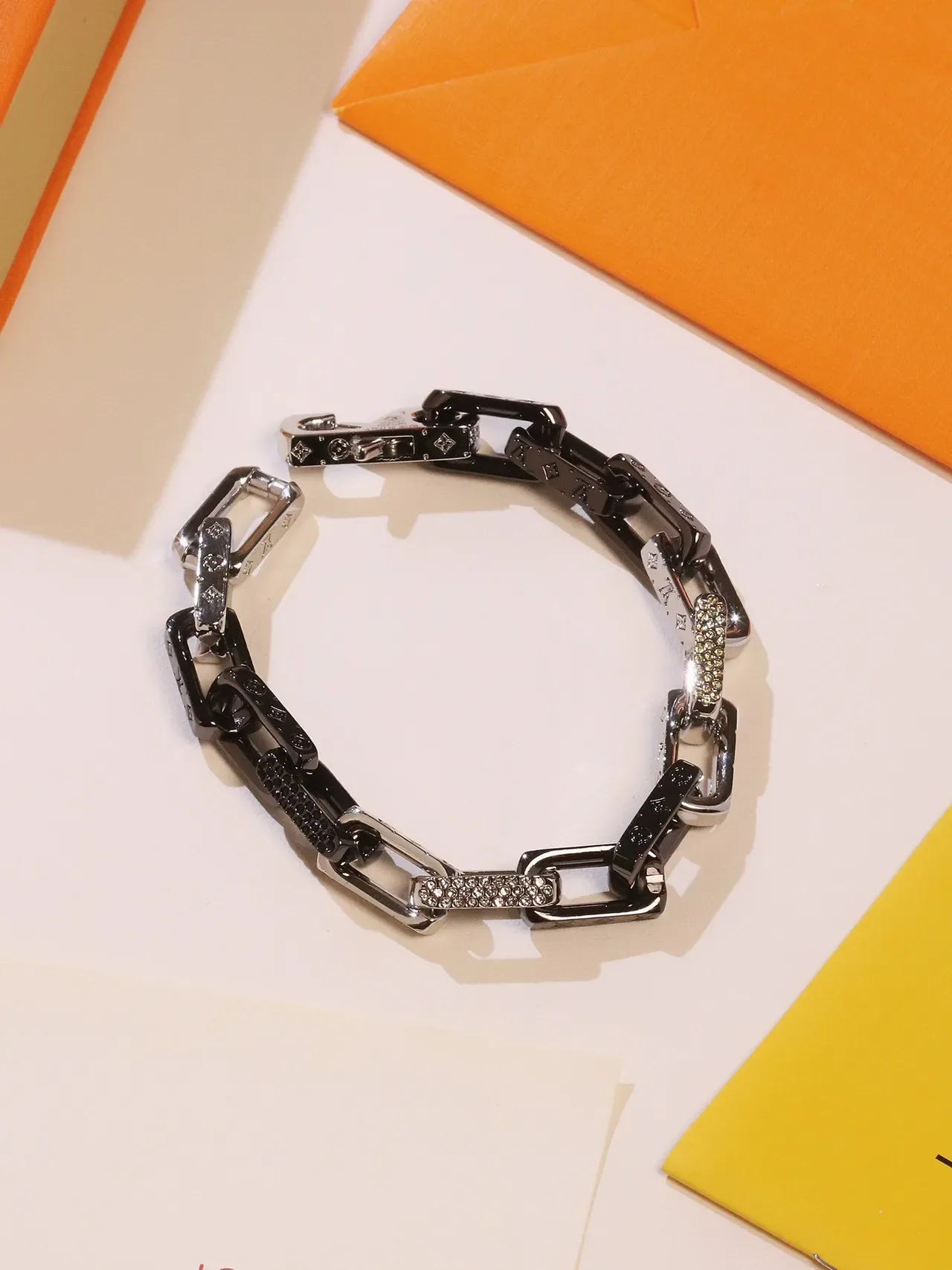 Louis Vuitton Chain Reaction Black Silver Chunky Link Two-Tone Metal Necklace 2