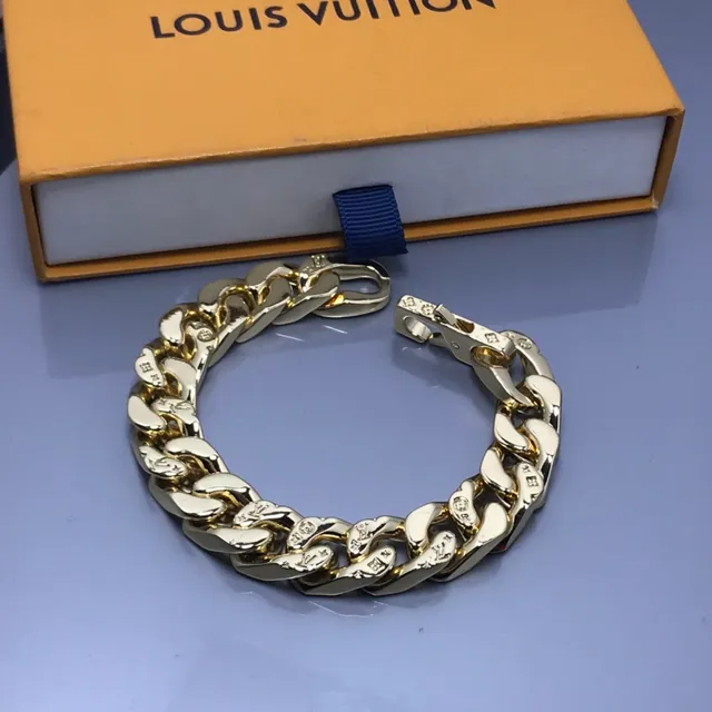 Louis Vuitton Chain Reaction Monogram Star Curb-Link Gold-Tone سوار 2